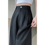 Ice Silk Linen Broad Leg Pants Women Summer Thin Narrow Version Of Straight Suit Pants Casual Cool Cool Feeling Cotton Mah-Shan Trousers