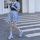 Korean Version Of The College Wind Denim Sling Vest Design Sense Niche Wearing Shirt Dress Two Sets Of Women's Summer