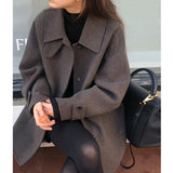Korean Version Of Chic Retro French Temperament Collar Single Buckle Loose Long Hair Coat 2 Colors