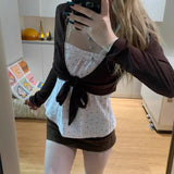Atmosphere With A Short Long-Sleeved Sunscreen Shirt With Wave Point Sling Vest Tops Sweet Hot Girl Style Two Sets