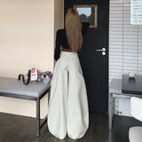 6008 Gray-White Retro Single-Dlong Jeans Women Loose Wide Legs Long Pants