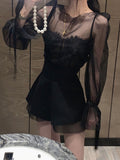 Summer New French Retro Blouse Lace Black Shorts Two Sets Of Retro Style