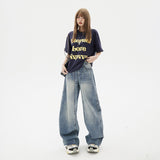 Vintage High-Waisted Loose Broad Leg Pants Sprying Sleek Trousers Spring And Summer Jeans Women & Trousers Lengthened