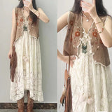 Romantic Languid Retro Hollow Tidal Lace Dress Tie Seaside Holiday Dress Beach Dress