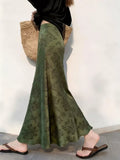 Vintage Temperament Edgy Skirt Green Loose Flower Pattern Long Dress 2026 Spring New Match