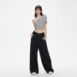 2026 Autumn Languid Wind Wide Leg Pants Women Loose Fall Feeling Folding Casual Straight Trousers Women