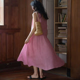 French Pink Linen Dress Women 2025 Spring And Summer New Small Cheesy Loose Lanky Long Vest Skirt