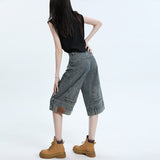 Nostalgic Blue Denim Six-Legged Trousers Women's Spring 2025 New Design Feel Reverse Design Trousers Ladies Denim
