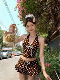 Vintage Wave Spot Shoulder Bikini Swimsuit Is Thin Fresh Holiday Wind Female Swimsuit Female Summer
