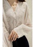 2025 Spring BI Buy White Moonlight Love Fans Embroidery Embroidery Refreshing T-Shirt