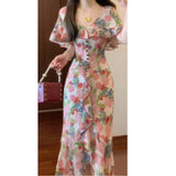 2025 Summer French Retro Lotus Loaf Cloak Fog Rose-Colored Romantic Waist Show Thin Fairy Fluttering Flower Skirt