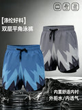 Men's Double-Layer Flat-Angle Swim Trunking Fast-Drying Astrings Swim Shorts Built-In Lining Anti-Embarrassing Beach Pants