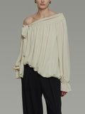 French Irregular Slanted Shoulder Shirt Women's Spring 2026 New Design With Open Shoulder Women's Top