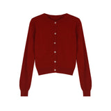 Red Cardigan Women's Autumn Knitwear Jacket Small Slim Thin Black Sweater Outside A Short Top