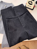 2025 Winter High Quality Dark Gray No Waist Buckle Thin Crotch Hairy Trousers Femininity Machetes