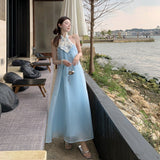 2025 High-End Exquisite Dress Light Luxury High-End Sense Of New Chinese Style Embroidery Temperament Blue Dress