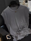 Sang Silk Simple High-End Feeling Small Flying Sleeve Vest T-Shirt Women's Ocean Tone Cut-Off Leyll Top