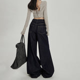 YC&2 Color Retro High-Waisted Broad Leg Pants Dredging Straight Jeans Women & Trousers Lengthened