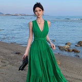 2025 French Tie With Hanging Neck Dress Female Seaside Vacation Beautiful Back Sexy Open Fork Showing Skinny Dress