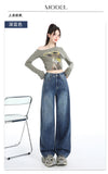 Mid-2025 New Dark Features Back Bag High-Waisted Broad-Legged Jeans Women Thin Straight-Tipped Loose Drag Trousers