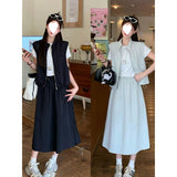 Summer New Large-Size Leisure Light And Breathable Vest Body Masked Skirt Temperament Commuting Two Sets