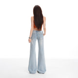 26 Years Of Spring And Summer New Hot Girl Wind Light Color Low Waist Micro Loose Elastic Light Thin Lame Micro-Raise Jeans