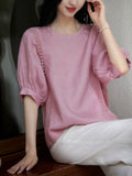 Peach's Sleeves Comfortable Breathing Flax Peach Powder Lantern Sleeves/Short-Sleeved T-Shirt