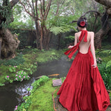 Sanya Seaside Photo Clothes Super Fairy Red Slings Beach Dress Thailand Wear Holiday Dress High Sense