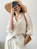 French Klein Blue Linen Sunscreen Shirt Women's Spring And Summer Thin Languid High-Grade Cotton T-Shirt Jacket