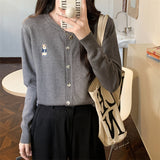 Spring And Autumn Short Coat New Knitted Shirt Knitted Shirt Blouse Long-Sleeved Cardigan Silken Sweater Women's Clothing
