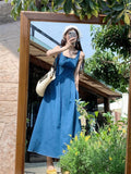 Blue Mist Love French Denim Dress Women's Summer Niche Design Feel Waist Temperament Sling Skirt