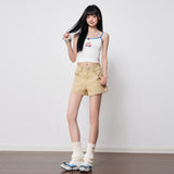 Gray High-Waisted Double-Buckle Elastic Denim Shorts 2026 Spring And Summer New Pick-Up Skinny Three-Point Pants
