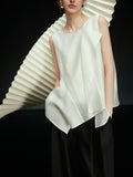 White Lotus Edge Acetic Acid Sleeveless Little Shirt Women 2025 Summer New High-End Feel Sky Chiffon Shirt
