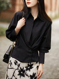 Temperament Sense Inclined Buckle To Take The Waist Thin Collar Shirt Blouse ¤Ï