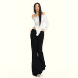 Autumn New Female Black Low-Rise Babes Low-Rise Modified Leg Type Thin Water Wash Small Trumpet Cowboy