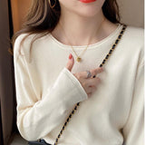 White Knitted Women's Spring And Autumn Bottoming Suit With A New Thin Top In The Early Autumn Of 2025 Autumn And Winter Sweater