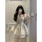 2025 Summer New French Bubble Sleeve White Dress Girl Small Man To Show Thin Unkempt Dress Princess Dress