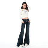 Cement Gray Low-Waisted Micro-Horn Jeans Women In The Fall Of 2025 New No-Legs Straight Elastic Trumpet Trousers