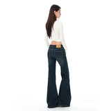 Cement Gray Low-Waisted Micro-Horn Jeans Women In The Fall Of 2025 New No-Legs Straight Elastic Trumpet Trousers