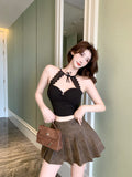 2907# Summer New Pure Lust Lace Hanging Neck Strap Sling Vest Slimmed Female Fixed With Chest Cushion