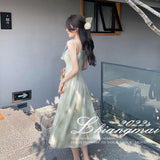 New Sling Dress In Summer 2025, Fairy Lotus Leaves Crumbs Sleeveless Famous Lady Style Sexy Dress