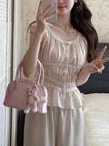 French Sweetheart Acetate Silk Lace Jersey Women's Summer New Temperament Thin Short Sleeve Small Top