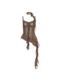 Vintage Style V-Neck Leopard-Print Small Sling Woman Summer Irregular Slimming Thin Mesh Yarn Top