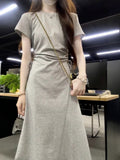 2026 New French High-End Gray Dress Summer Women's Small Casual Temperament Waist Dress