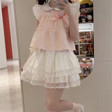 Summer New Two-Piece Suit Small Sweet College Style Splicing Top Cake Half-Dress Woman