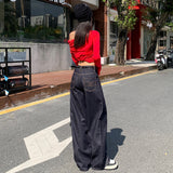 Autumn Explosion Of Denning Retro Water Wash Loose Straight Jeans Women Embroidered Wide Leg Pants