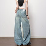 Light Blue Water Wash Mid-Rise Splash Ink Print Design Sense Jeans Women 2026 Spring New To Do Old Thin