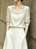French Gentle Apricot-Color Hot Diamond Collar Top Women 2026 Summer New Commuting Thin Shirt