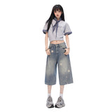 Cowboy Trousers Women Summer New Retro Old Star Print Loose Super Fire Seven-Point Pants Blue Spring