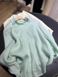 CHAO Grade Recommended! Self-Retention ~ Mint Green Babe Shirt Female Thin Breathable Summer Linen Sunscreen Shirt